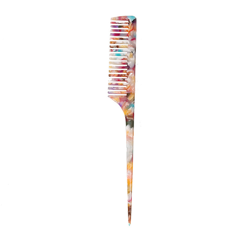 Acetic Acid Handle Hair Comb Simple Temperament Retro Marble Texture Long Handle Pointed Tail Comb