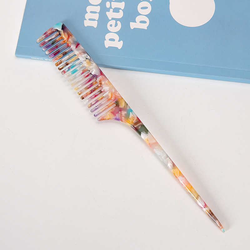 Acetic Acid Handle Hair Comb Simple Temperament Retro Marble Texture Long Handle Pointed Tail Comb