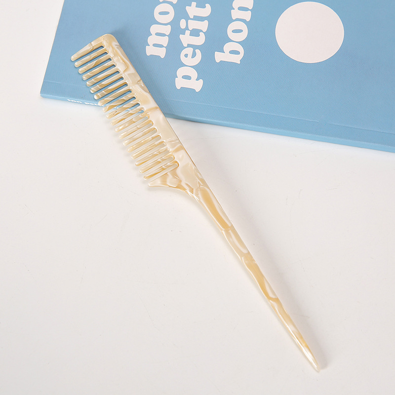 Acetic Acid Handle Hair Comb Simple Temperament Retro Marble Texture Long Handle Pointed Tail Comb