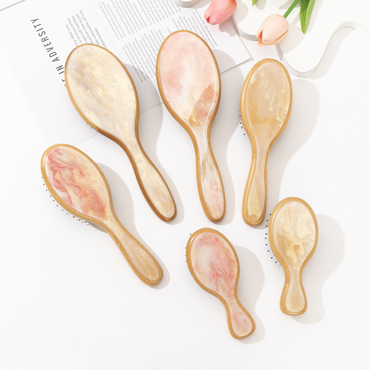 Custom Logo  Bamboo Hair Brush Anti-static Eco Friendly Detangling Comb for Salon Daily Use