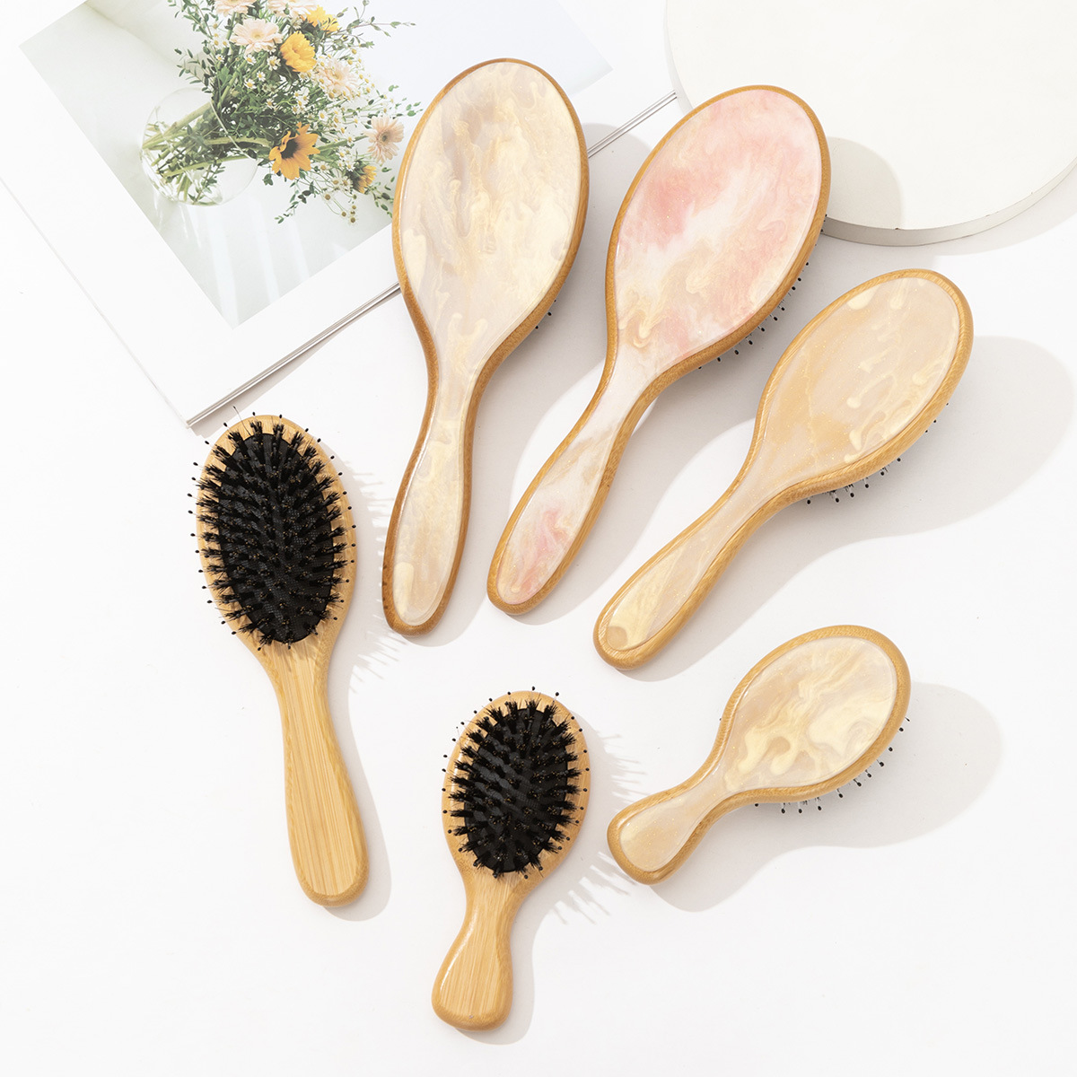 Custom Logo  Bamboo Hair Brush Anti-static Eco Friendly Detangling Comb for Salon Daily Use
