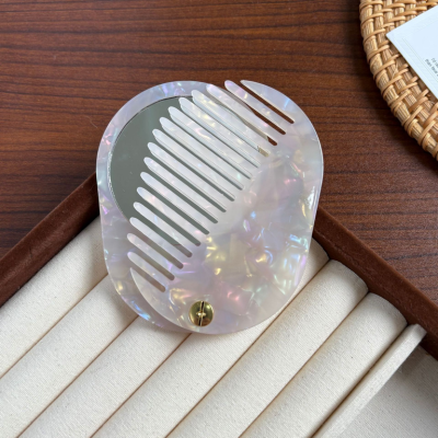 Custom Logo Portable Acetate Comb Thickened Foldable Two-in-One Makeup Mirror and Hairdressing Comb