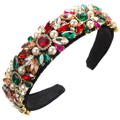 Women's Retro Palace Style Hair Hoop Glitter Fresh Sweet Luxury Velvet Fabric Rhinestone Pearl Hair 