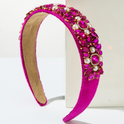 Women's Retro Palace Style Hair Hoop Glitter Fresh Sweet Luxury Velvet Fabric Rhinestone Pearl Hair 