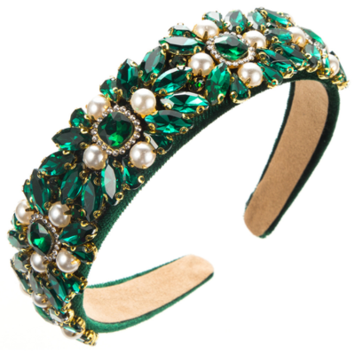 Women's Retro Palace Style Hair Hoop Glitter Fresh Sweet Luxury Velvet Fabric Rhinestone Pearl Hair 