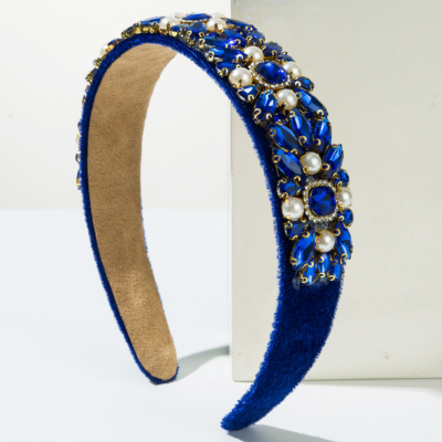 Women's Retro Palace Style Hair Hoop Glitter Fresh Sweet Luxury Velvet Fabric Rhinestone Pearl Hair 