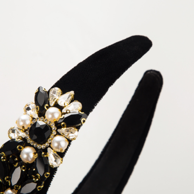 Women's Retro Palace Style Hair Hoop Glitter Fresh Sweet Luxury Velvet Fabric Rhinestone Pearl Hair 