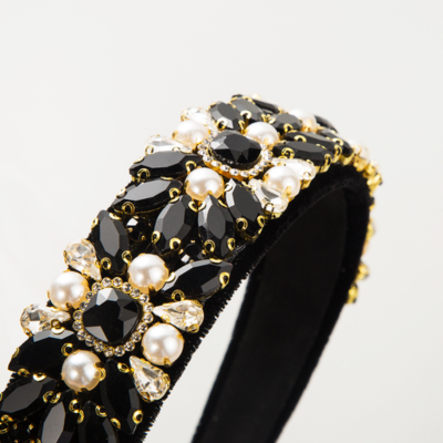 Women's Retro Palace Style Hair Hoop Glitter Fresh Sweet Luxury Velvet Fabric Rhinestone Pearl Hair 