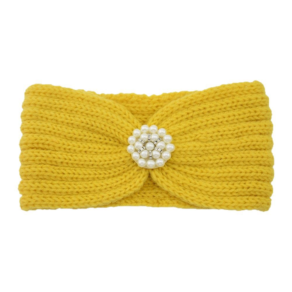 Pearl Flower Knitted Headband Sports Earmuffs Hair Accessories Women Autumn Winter Warm Wool Yoga