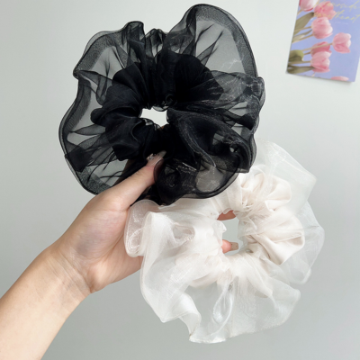 Organza iridescent scrunchie, dreamy and sophisticated, 2026 new ponytail hair accessory.