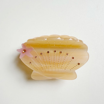 Seashell Shaped Acetate Hair Claw Clips - Ocean Themed Acetic Acid Hair Clamps with Rhinestone & Cor